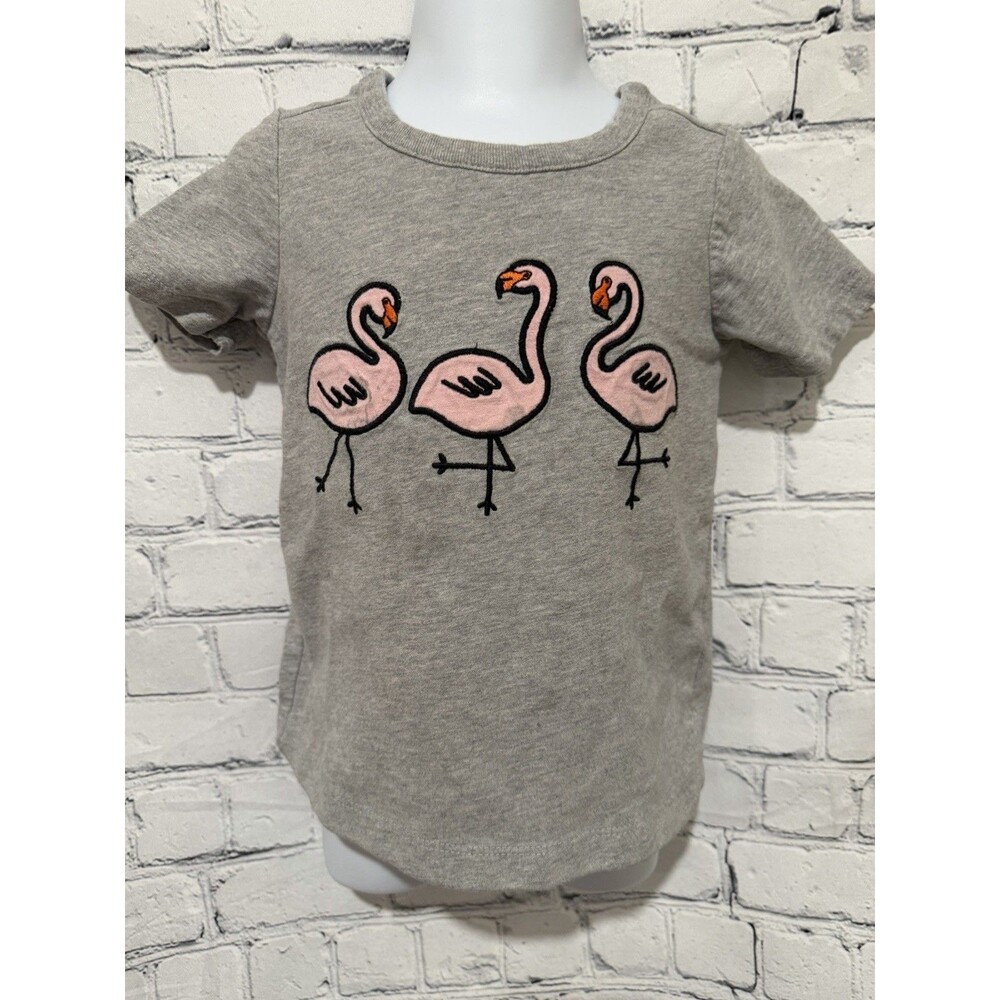 Hanna Andersson Gray Cotton T-shirt features embroidered Flamingos Size 2T